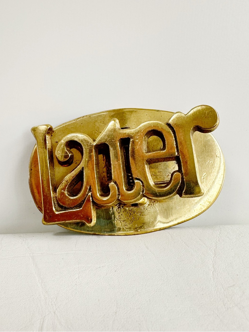 Vintage 'Later' Script Brass Paperweight Desk Clip